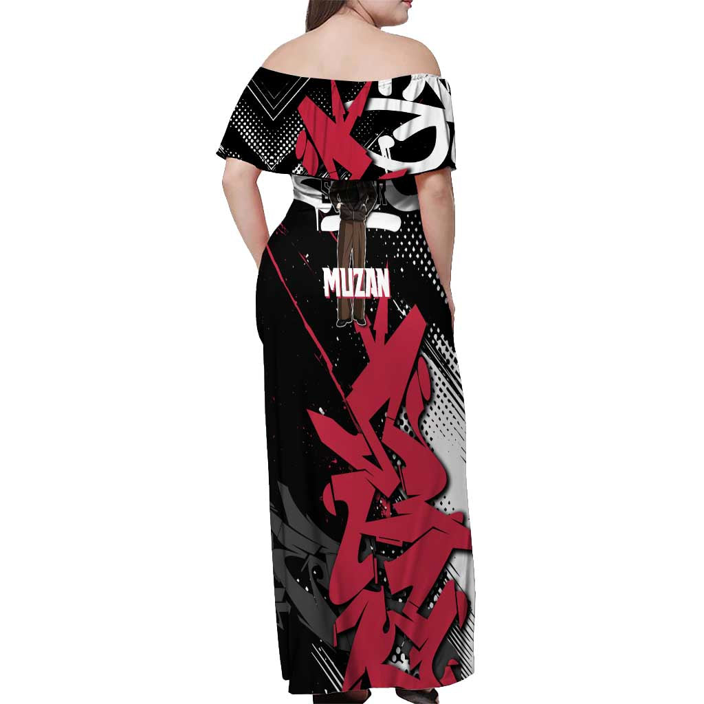 Muzan Demon Slayer Off Shoulder Maxi Dress Red Graffiti Anime Aesthetic