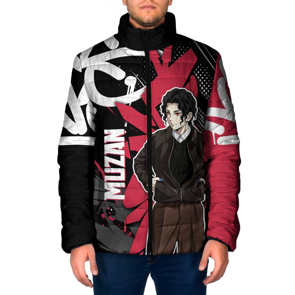 Muzan Demon Slayer Padded Jacket Red Graffiti Anime Aesthetic