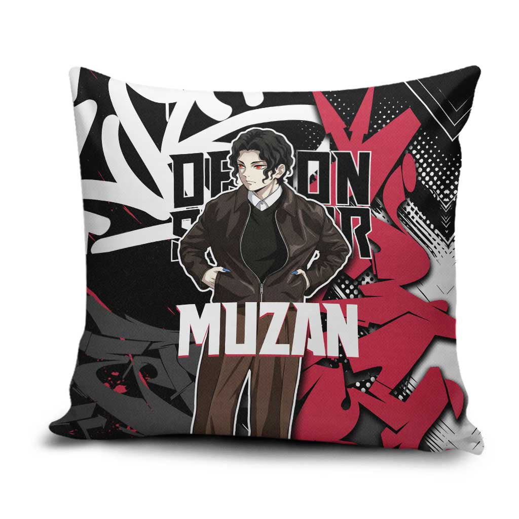 Muzan Demon Slayer Pillow Cover Red Graffiti Anime Aesthetic