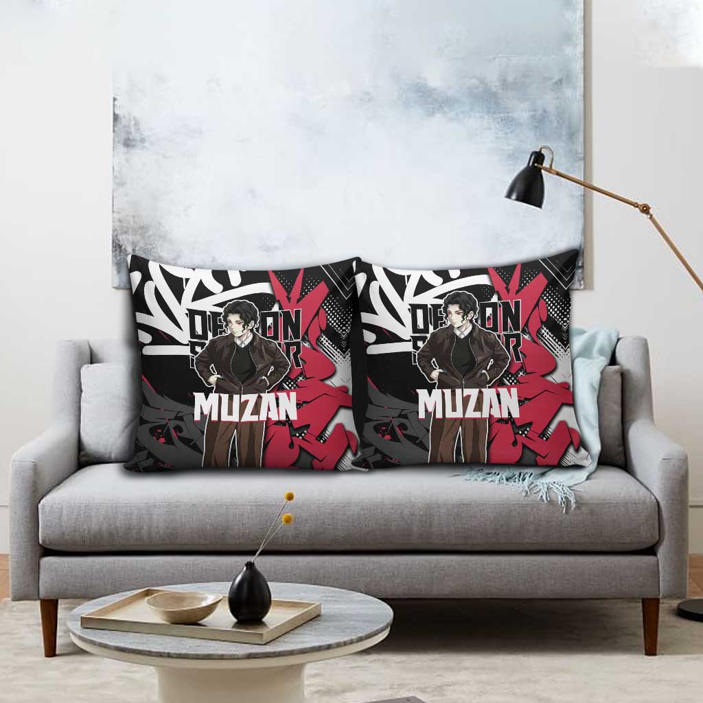 Muzan Demon Slayer Pillow Cover Red Graffiti Anime Aesthetic