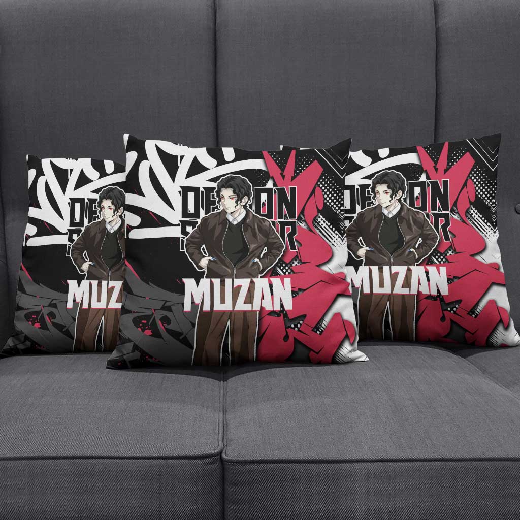 Muzan Demon Slayer Pillow Cover Red Graffiti Anime Aesthetic