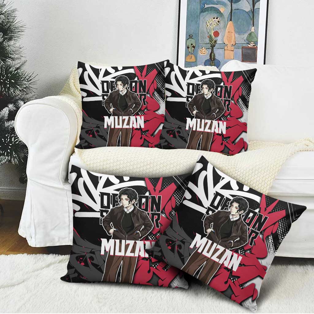 Muzan Demon Slayer Pillow Cover Red Graffiti Anime Aesthetic