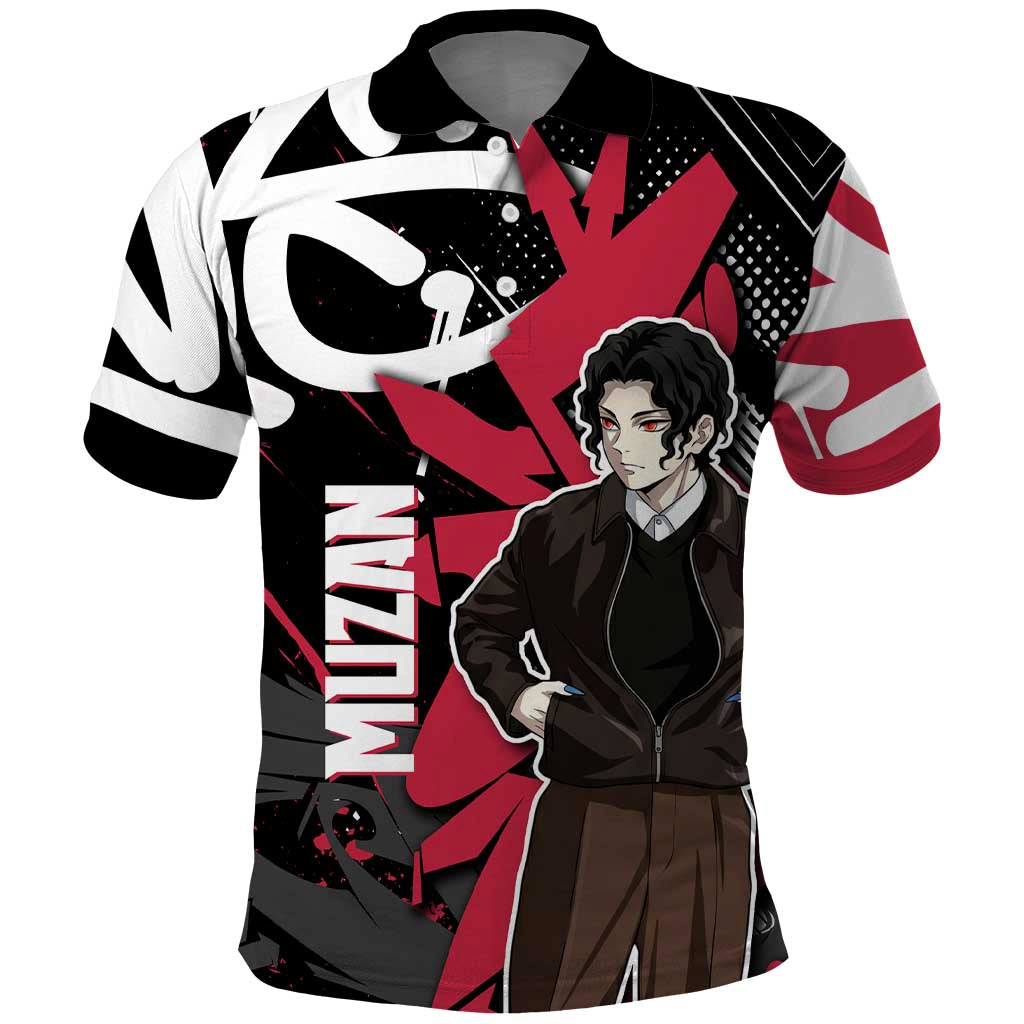 Muzan Demon Slayer Polo Shirt Red Graffiti Anime Aesthetic