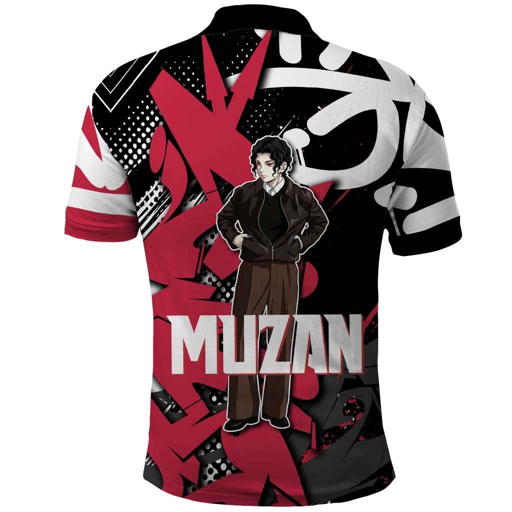 Muzan Demon Slayer Polo Shirt Red Graffiti Anime Aesthetic