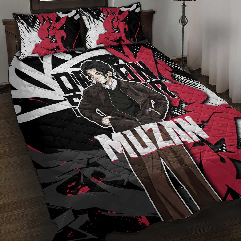 Muzan Demon Slayer Quilt Bed Set Red Graffiti Anime Aesthetic