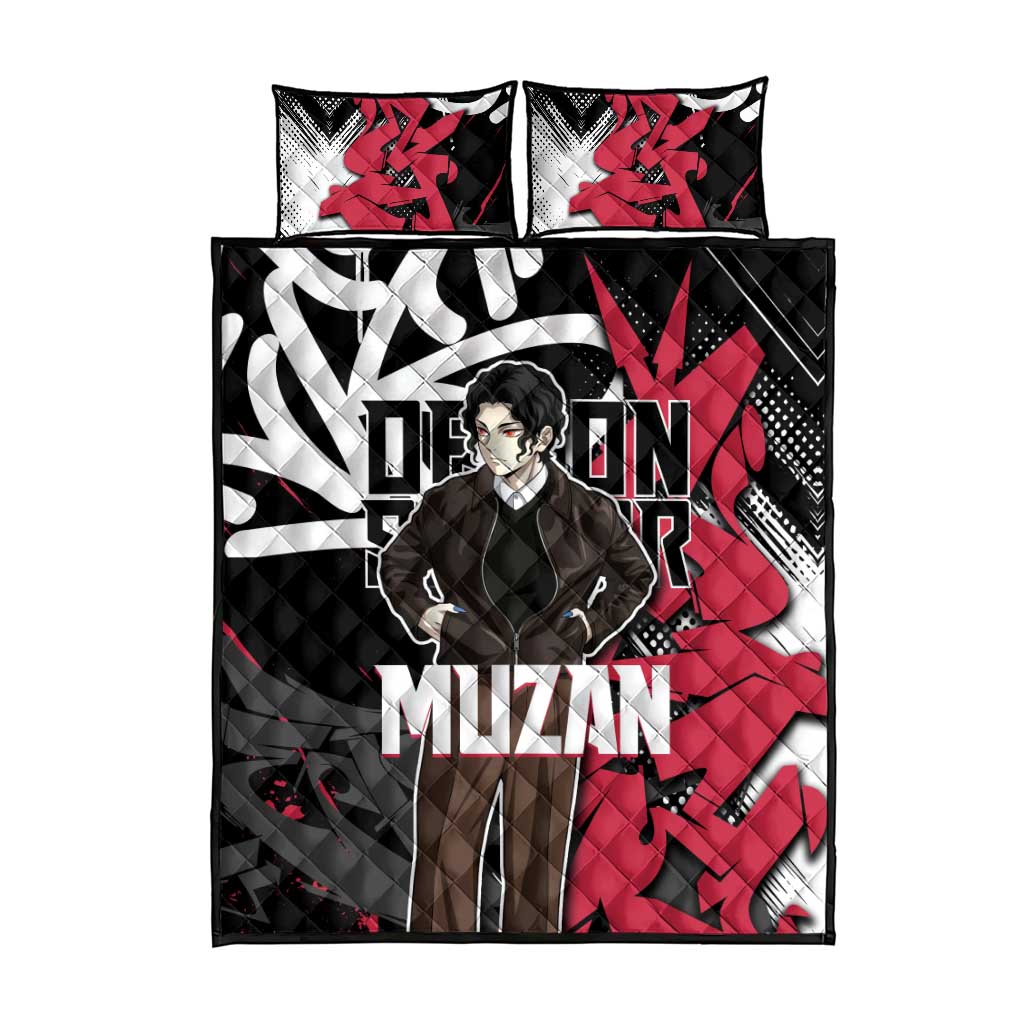 Muzan Demon Slayer Quilt Bed Set Red Graffiti Anime Aesthetic