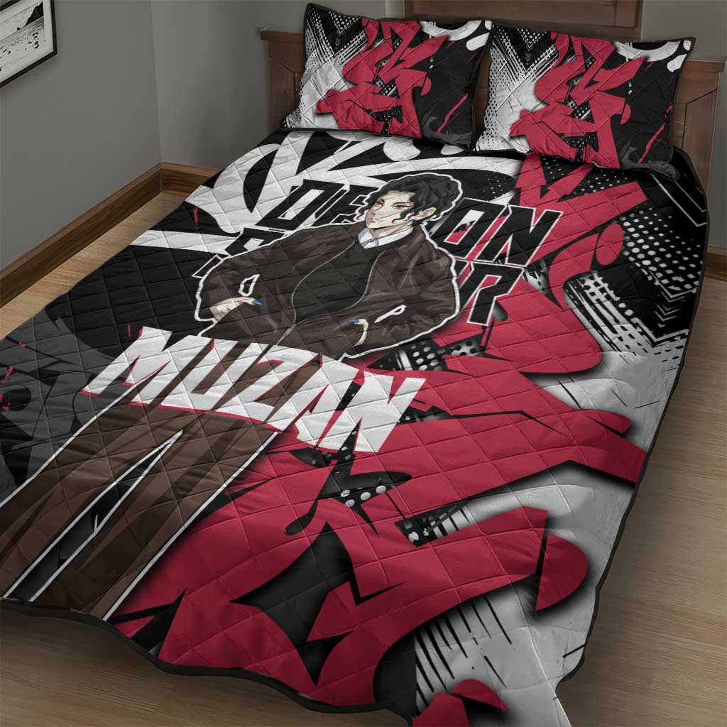 Muzan Demon Slayer Quilt Bed Set Red Graffiti Anime Aesthetic