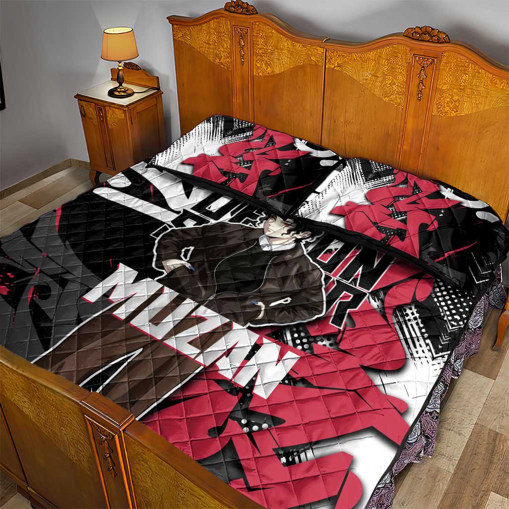 Muzan Demon Slayer Quilt Bed Set Red Graffiti Anime Aesthetic