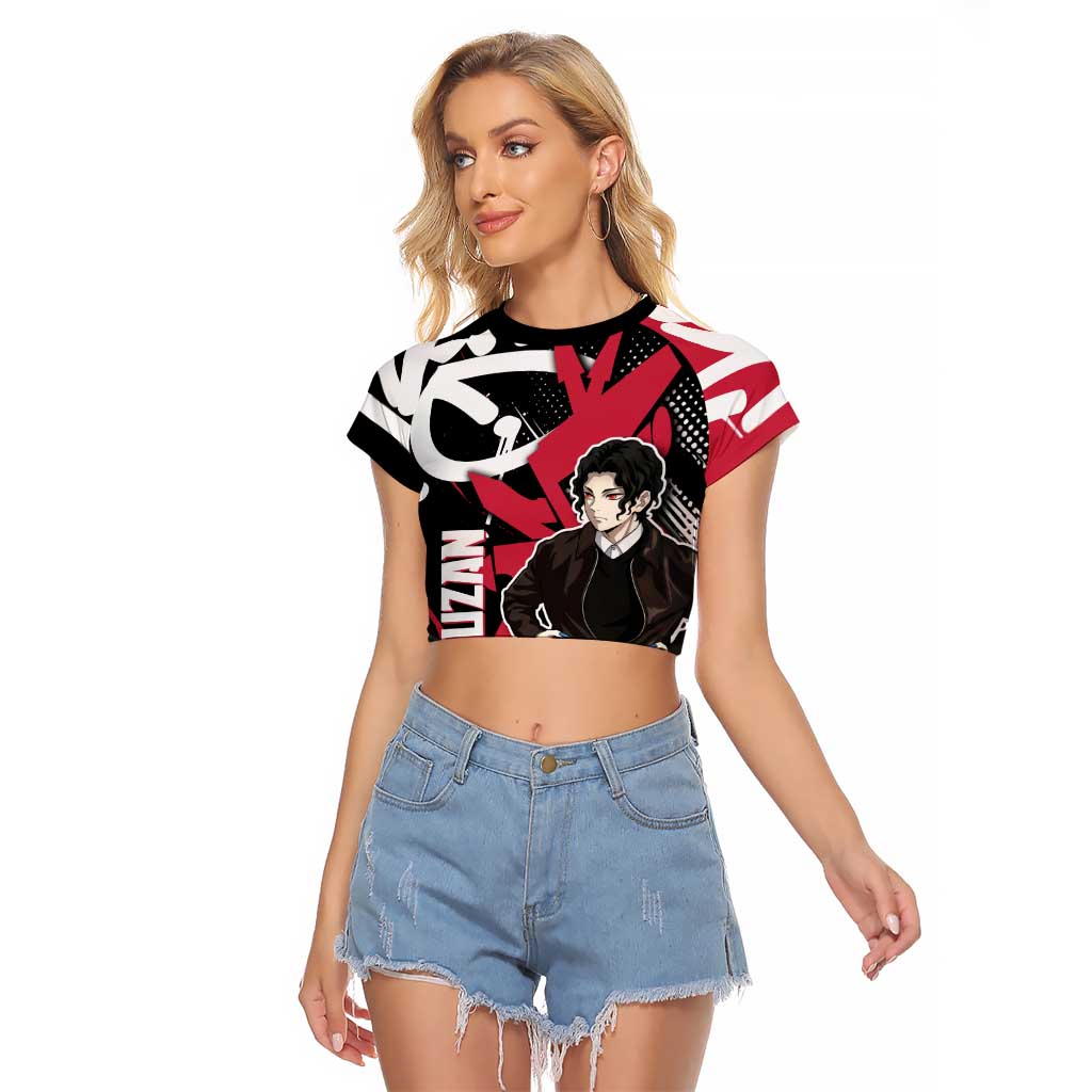 Muzan Demon Slayer Raglan Cropped T Shirt Red Graffiti Anime Aesthetic