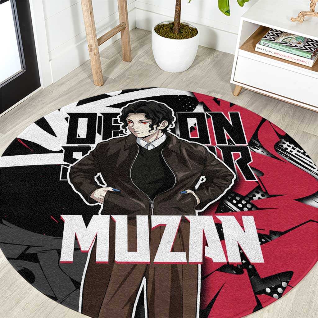 Muzan Demon Slayer Round Carpet Red Graffiti Anime Aesthetic