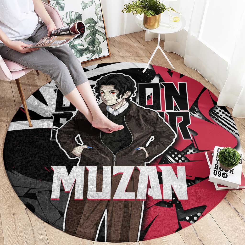 Muzan Demon Slayer Round Carpet Red Graffiti Anime Aesthetic