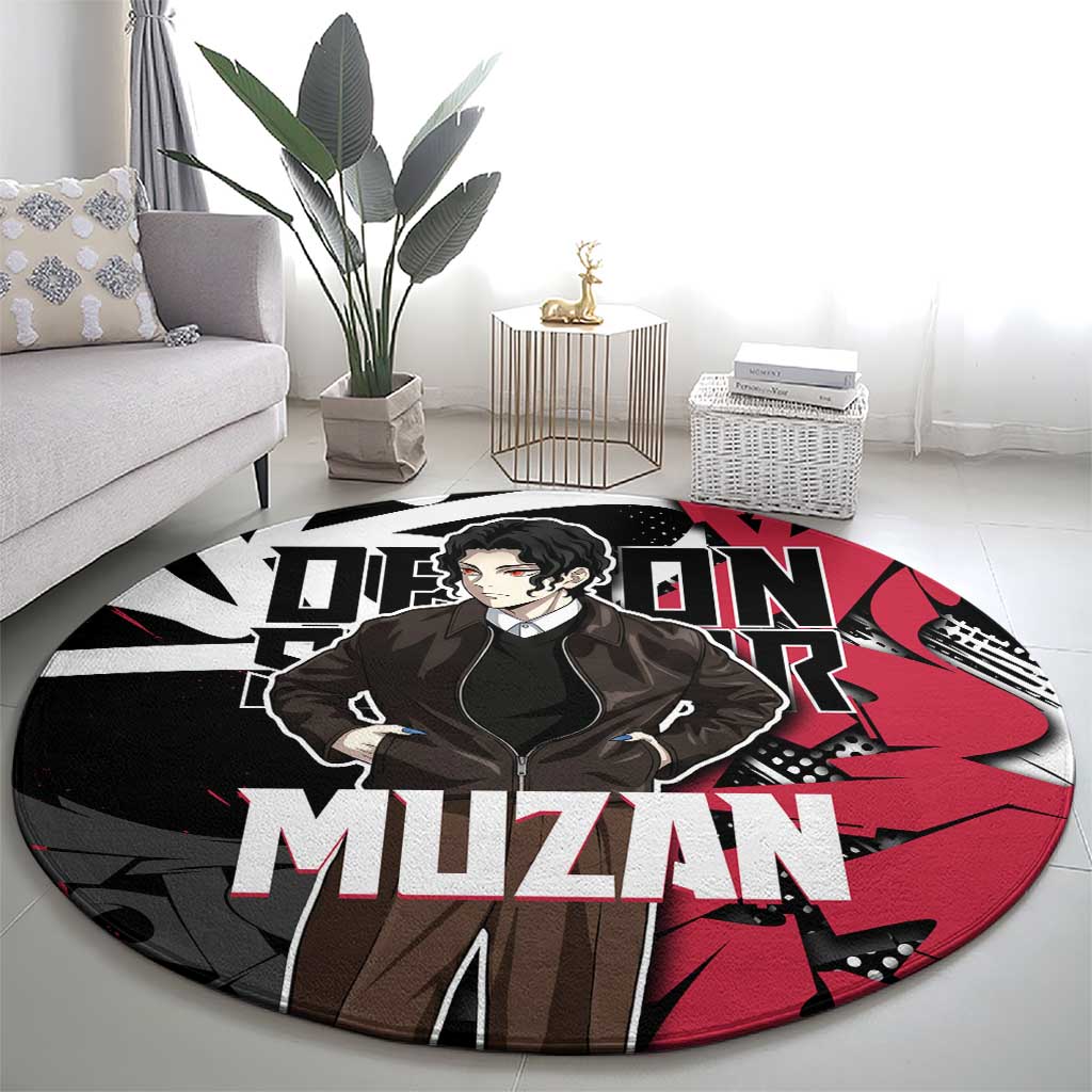 Muzan Demon Slayer Round Carpet Red Graffiti Anime Aesthetic