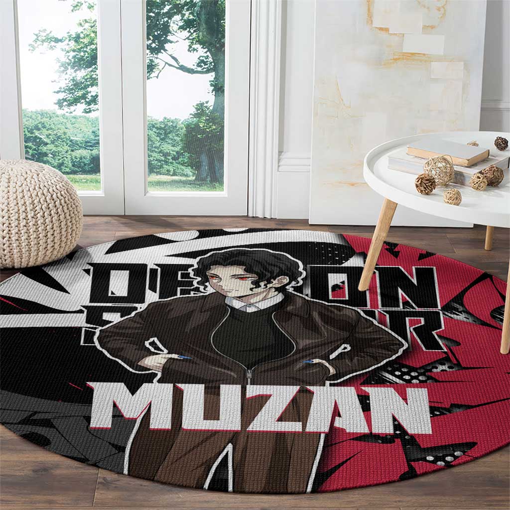 Muzan Demon Slayer Round Carpet Red Graffiti Anime Aesthetic