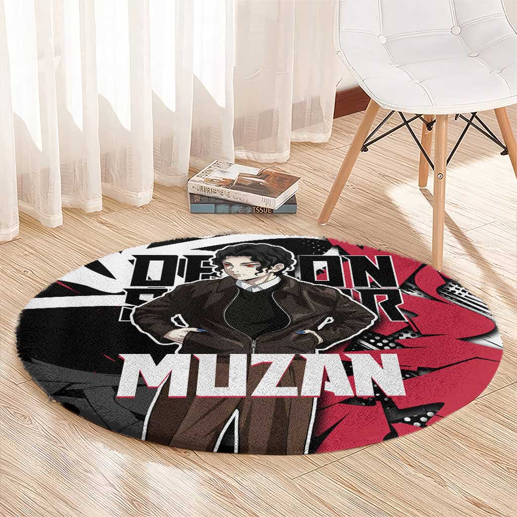 Muzan Demon Slayer Round Carpet Red Graffiti Anime Aesthetic