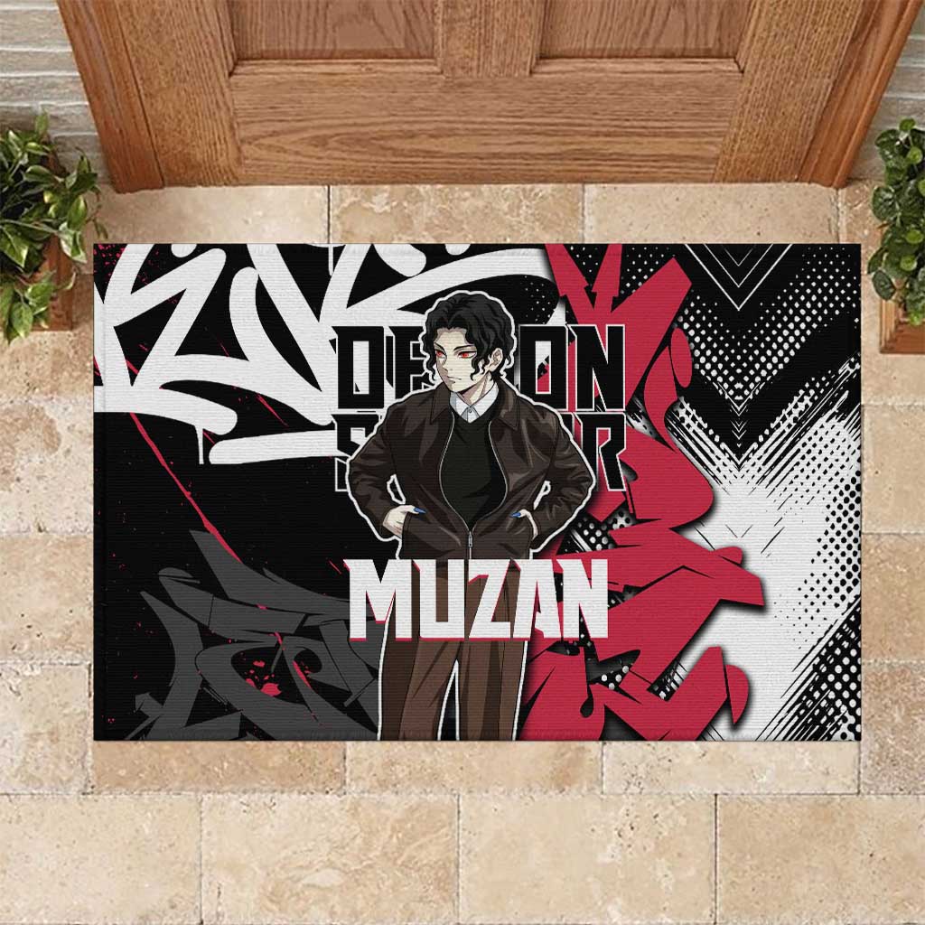 Muzan Demon Slayer Rubber Doormat Red Graffiti Anime Aesthetic