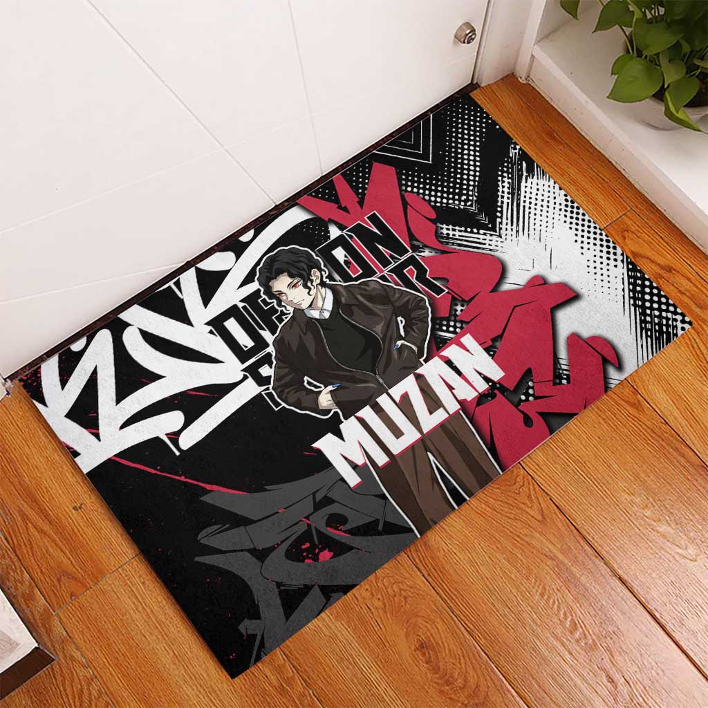 Muzan Demon Slayer Rubber Doormat Red Graffiti Anime Aesthetic
