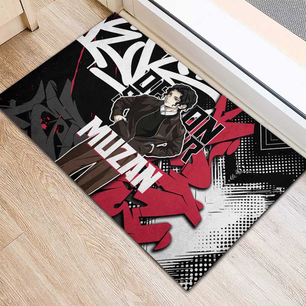 Muzan Demon Slayer Rubber Doormat Red Graffiti Anime Aesthetic