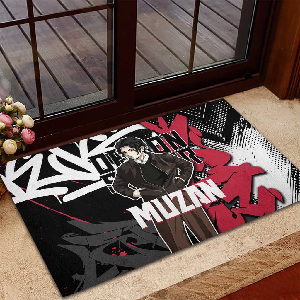 Muzan Demon Slayer Rubber Doormat Red Graffiti Anime Aesthetic