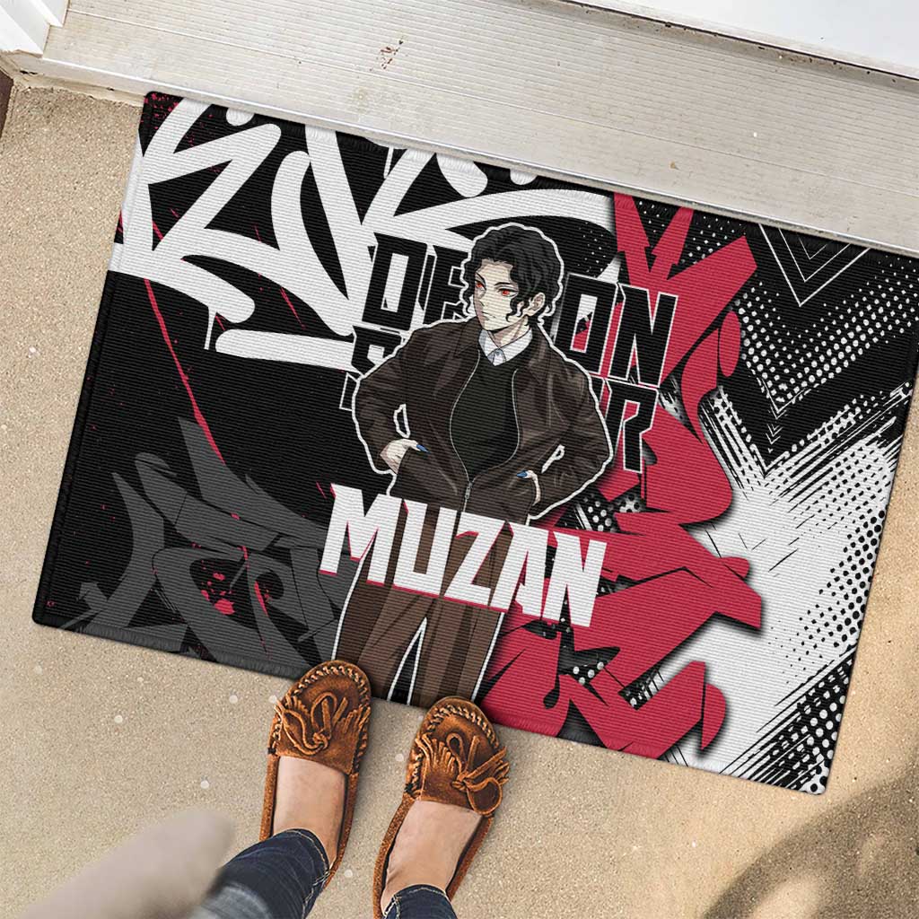 Muzan Demon Slayer Rubber Doormat Red Graffiti Anime Aesthetic