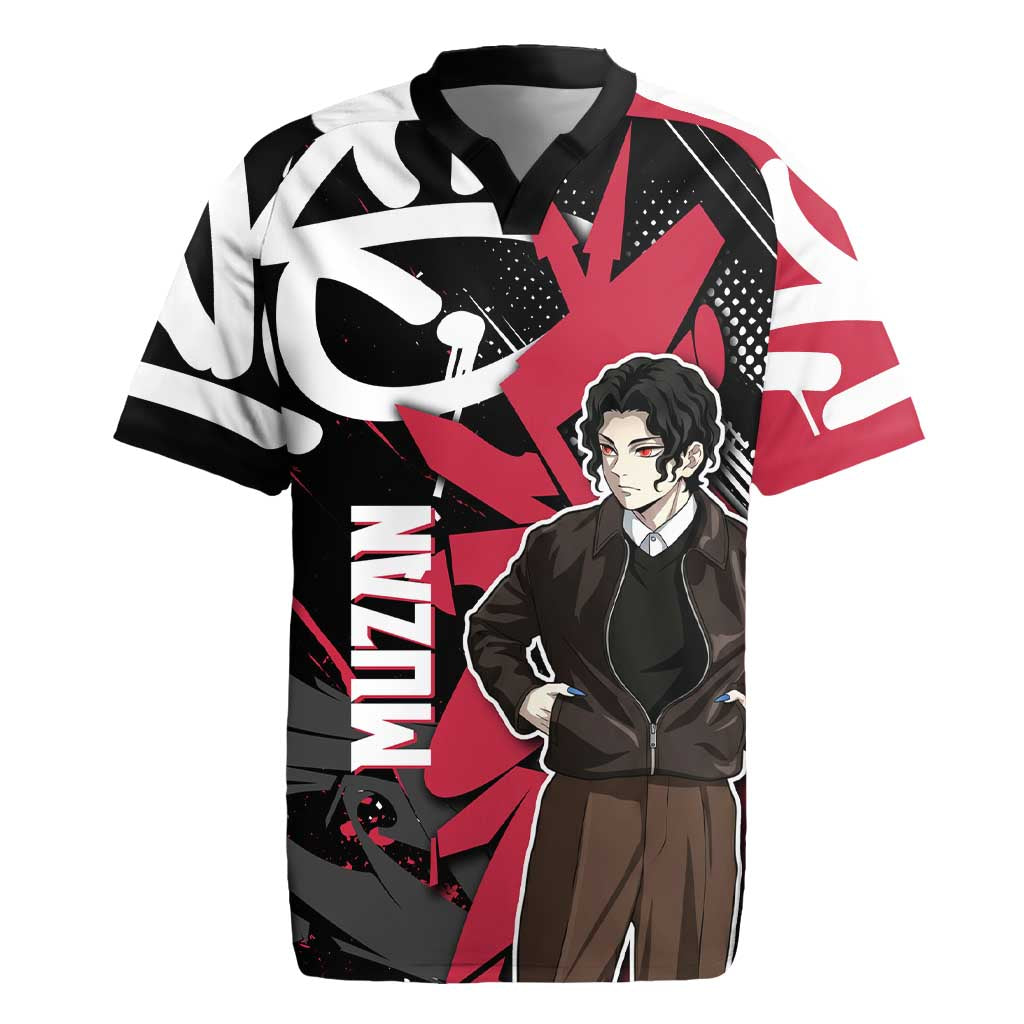Muzan Demon Slayer Rugby Jersey Red Graffiti Anime Aesthetic