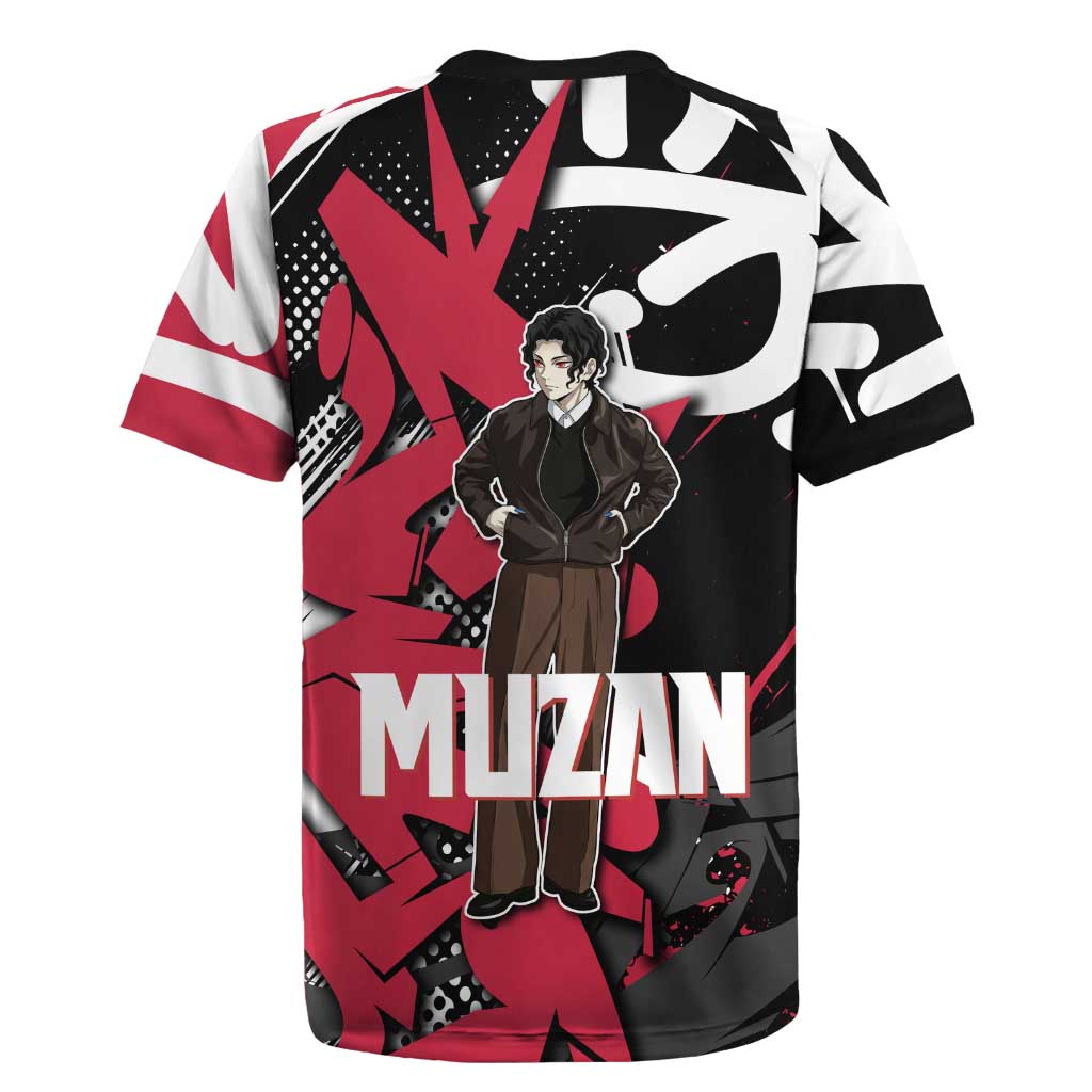 Muzan Demon Slayer Rugby Jersey Red Graffiti Anime Aesthetic