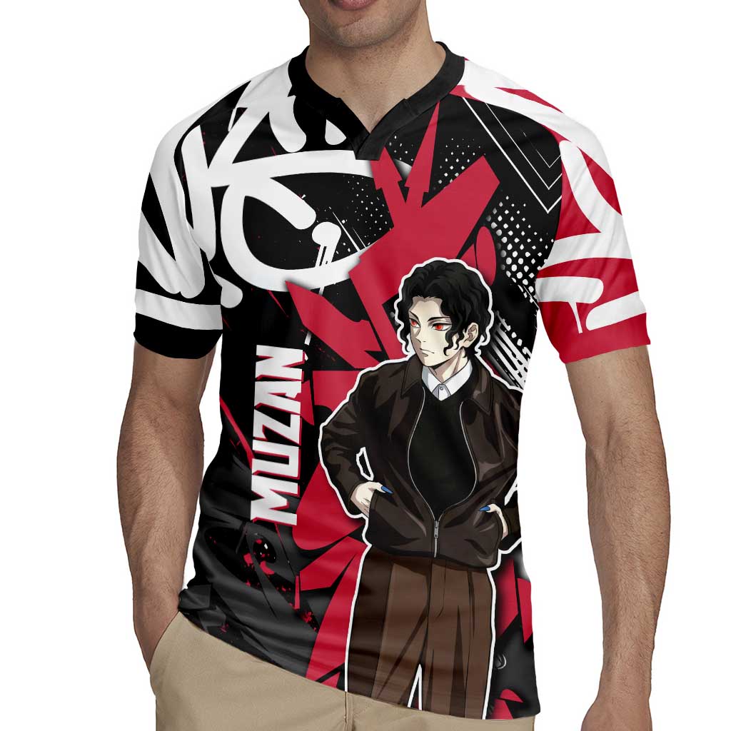 Muzan Demon Slayer Rugby Jersey Red Graffiti Anime Aesthetic
