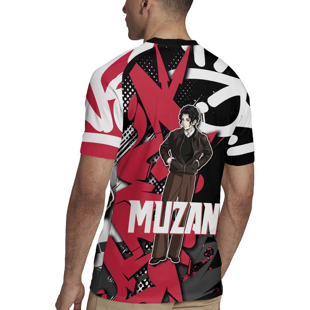 Muzan Demon Slayer Rugby Jersey Red Graffiti Anime Aesthetic