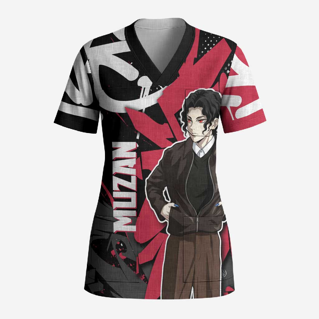 Muzan Demon Slayer Scrub Top Red Graffiti Anime Aesthetic