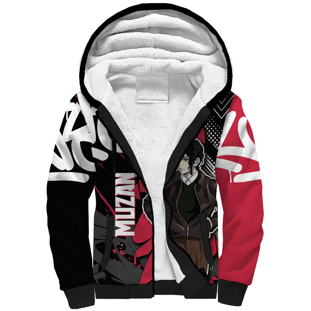 Muzan Demon Slayer Sherpa Hoodie Red Graffiti Anime Aesthetic