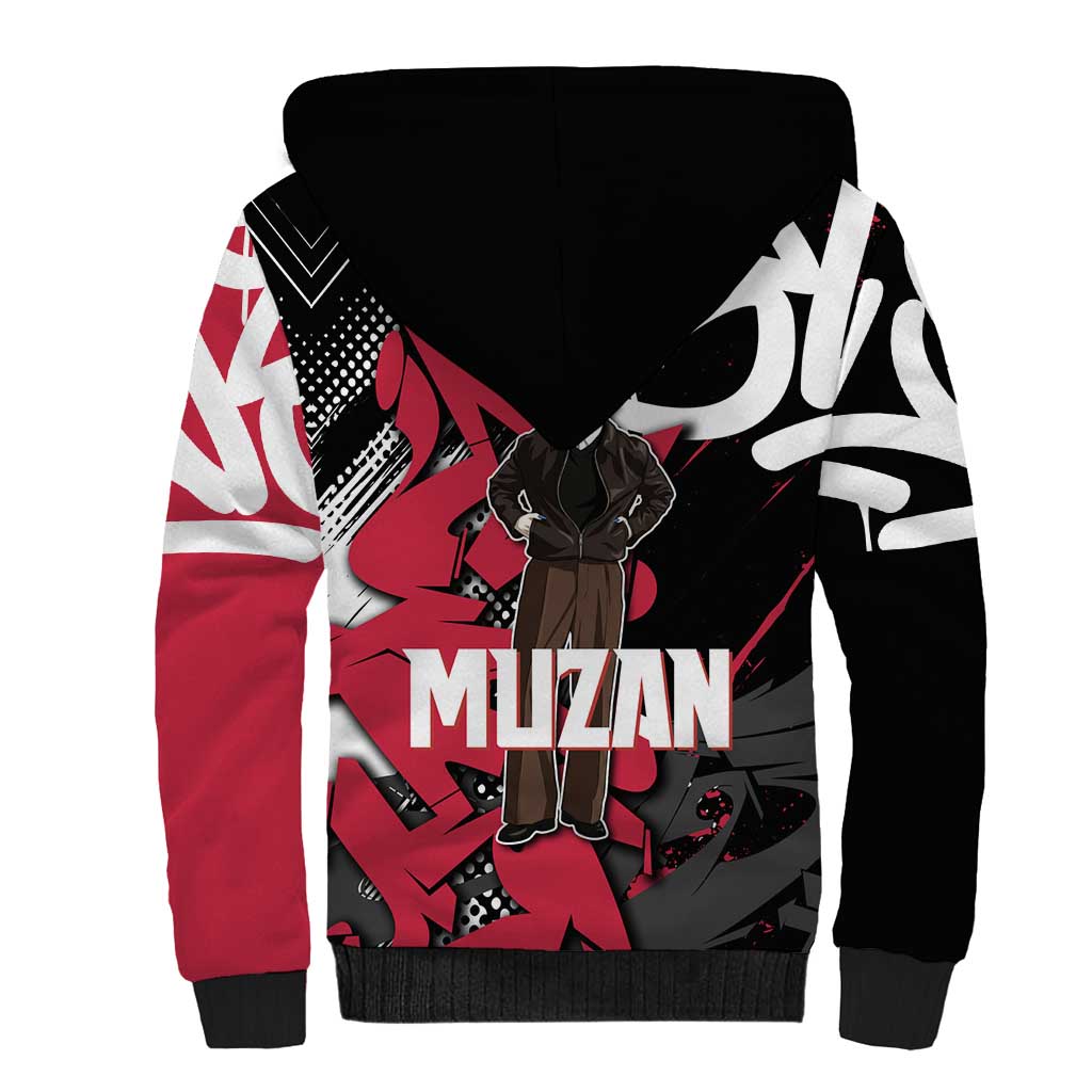 Muzan Demon Slayer Sherpa Hoodie Red Graffiti Anime Aesthetic