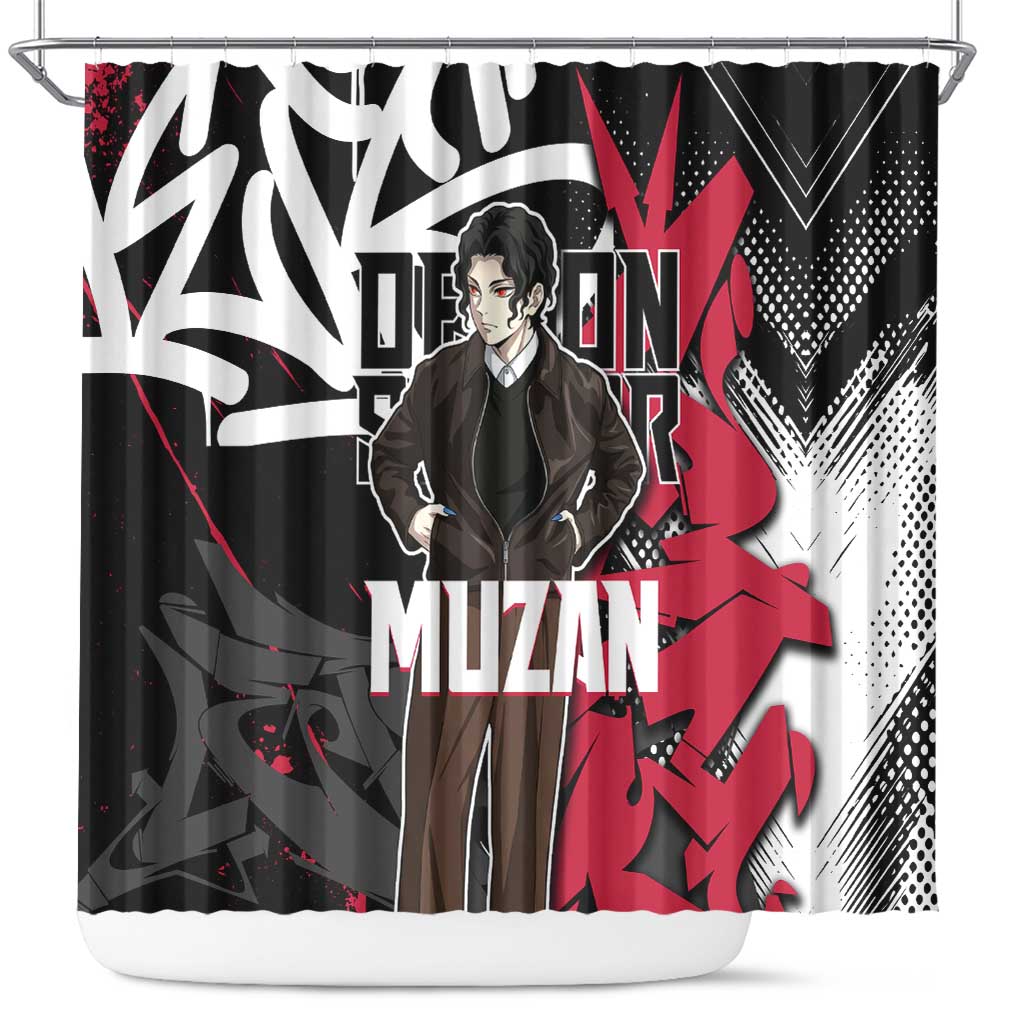 Muzan Demon Slayer Shower Curtain Red Graffiti Anime Aesthetic