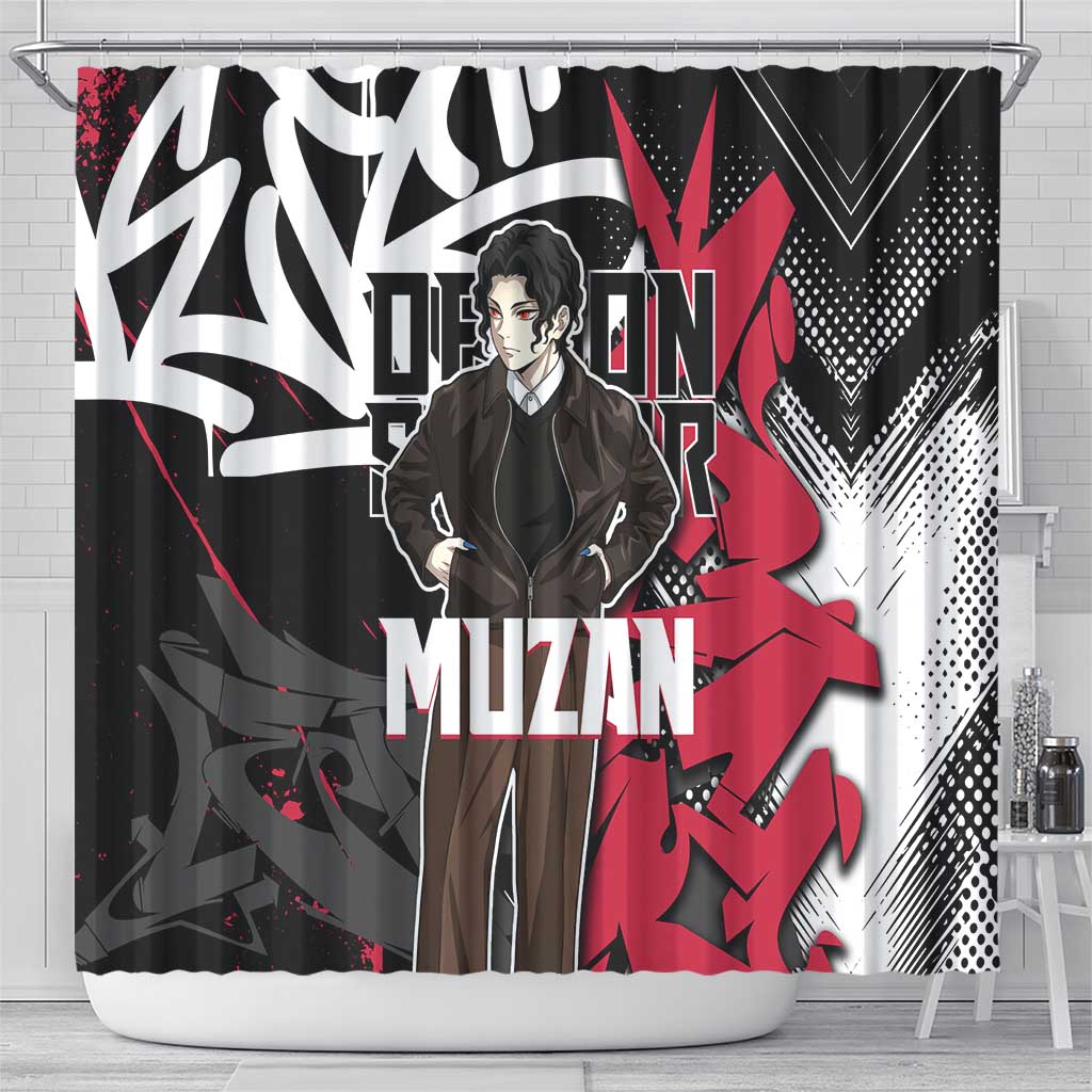 Muzan Demon Slayer Shower Curtain Red Graffiti Anime Aesthetic
