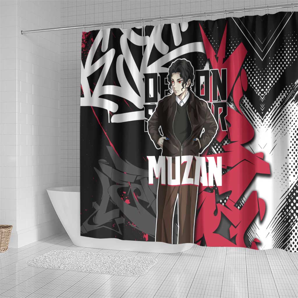 Muzan Demon Slayer Shower Curtain Red Graffiti Anime Aesthetic