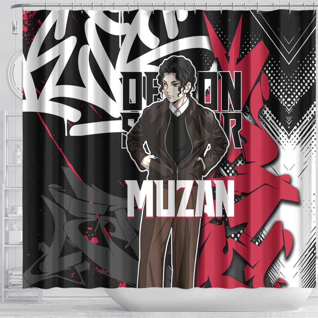 Muzan Demon Slayer Shower Curtain Red Graffiti Anime Aesthetic