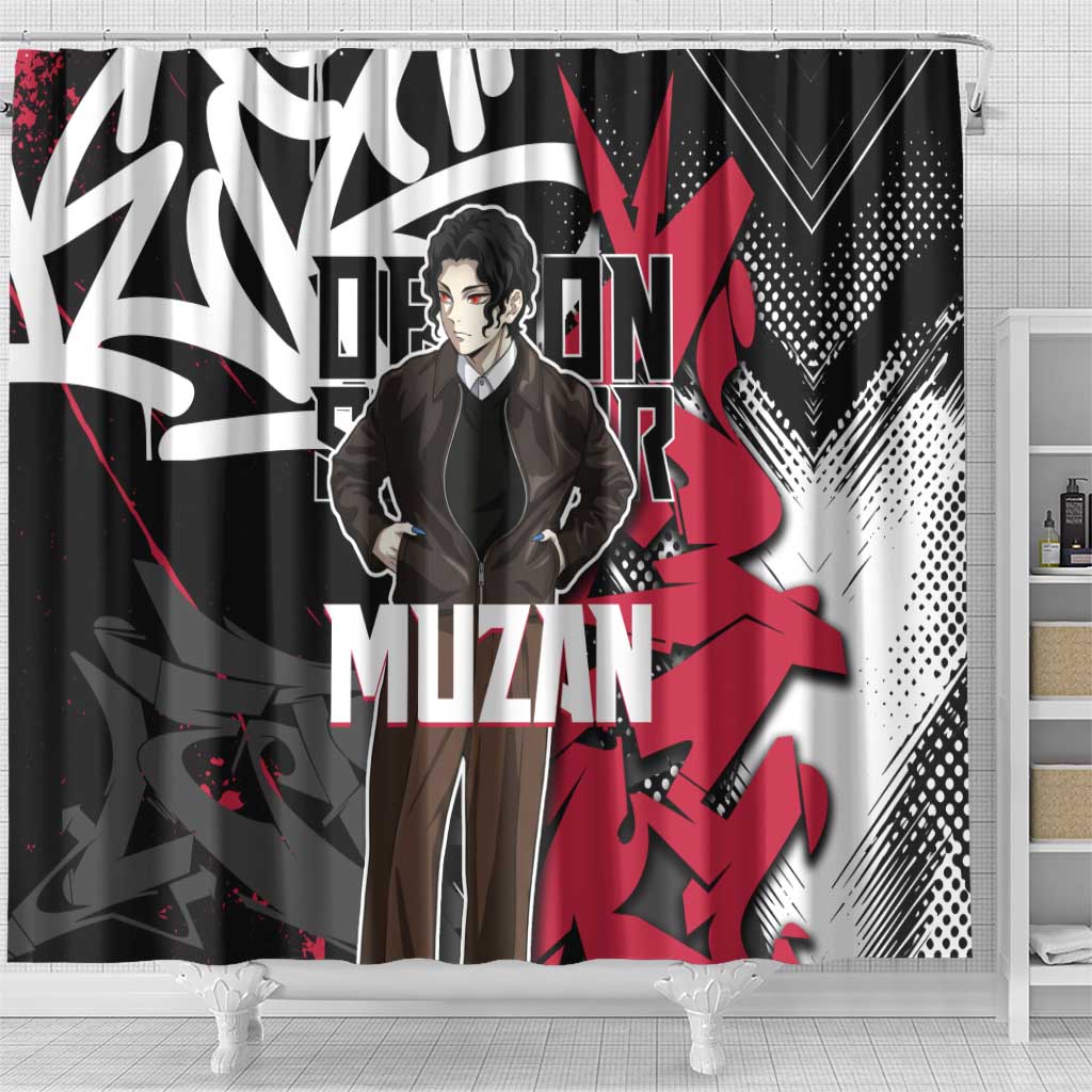 Muzan Demon Slayer Shower Curtain Red Graffiti Anime Aesthetic