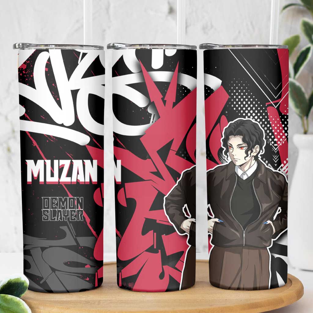 Muzan Demon Slayer Skinny Tumbler Red Graffiti Anime Aesthetic