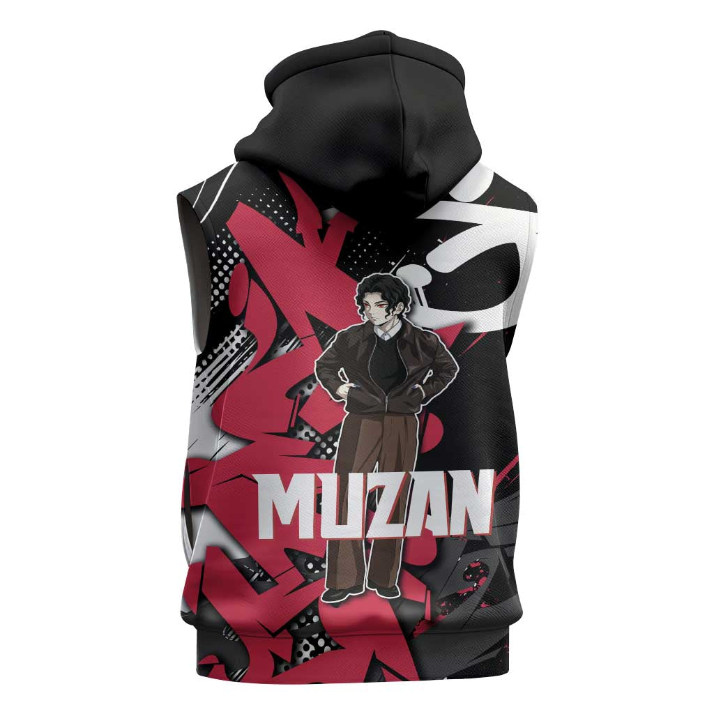 Muzan Demon Slayer Sleeveless Hoodie Red Graffiti Anime Aesthetic