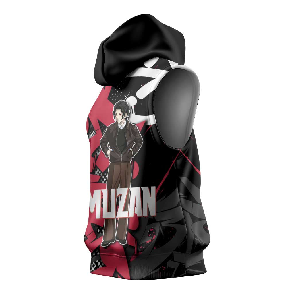 Muzan Demon Slayer Sleeveless Hoodie Red Graffiti Anime Aesthetic