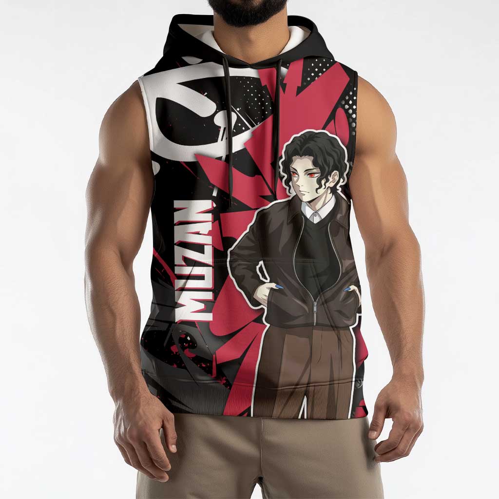 Muzan Demon Slayer Sleeveless Hoodie Red Graffiti Anime Aesthetic