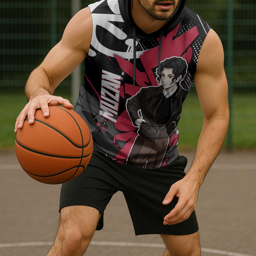 Muzan Demon Slayer Sleeveless Hoodie Red Graffiti Anime Aesthetic