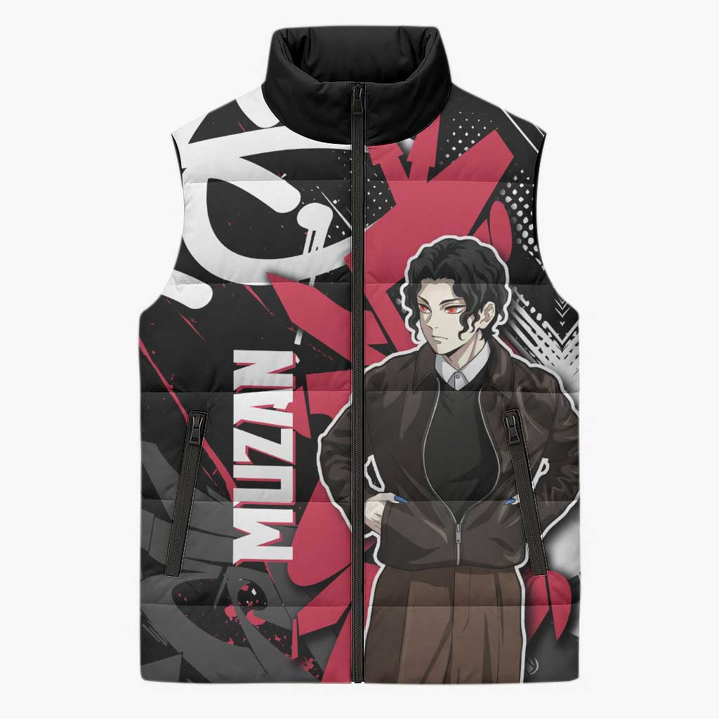 Muzan Demon Slayer Sleeveless Puffer Jacket Red Graffiti Anime Aesthetic