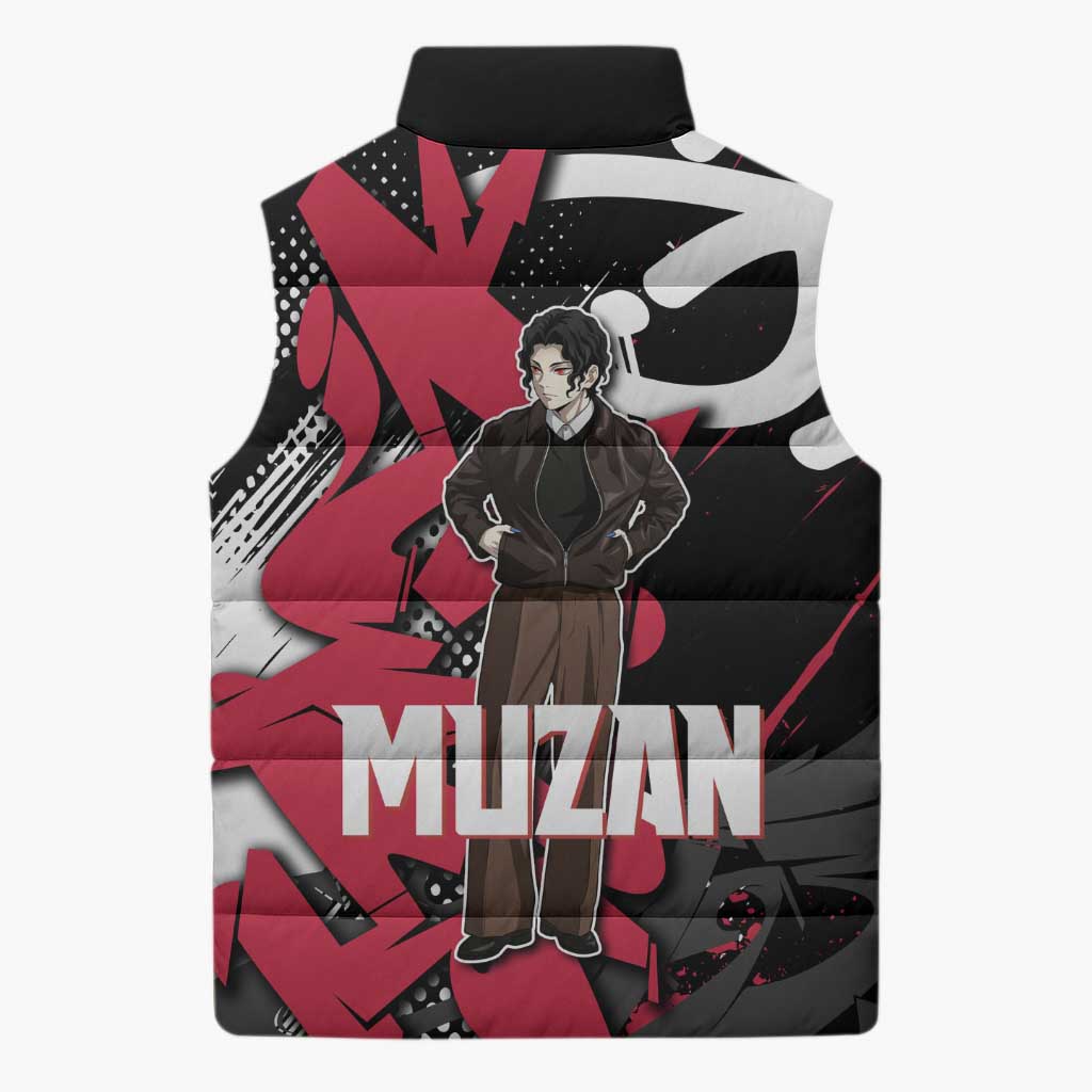 Muzan Demon Slayer Sleeveless Puffer Jacket Red Graffiti Anime Aesthetic