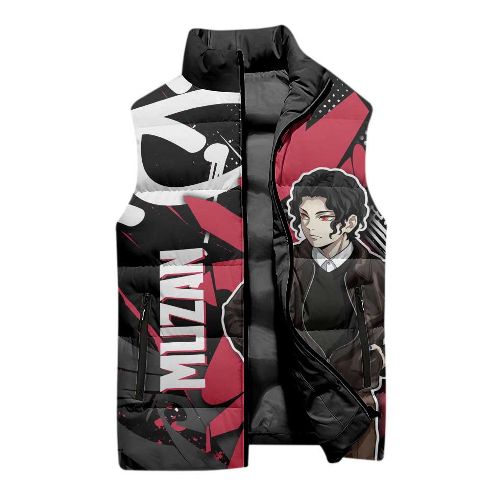 Muzan Demon Slayer Sleeveless Puffer Jacket Red Graffiti Anime Aesthetic