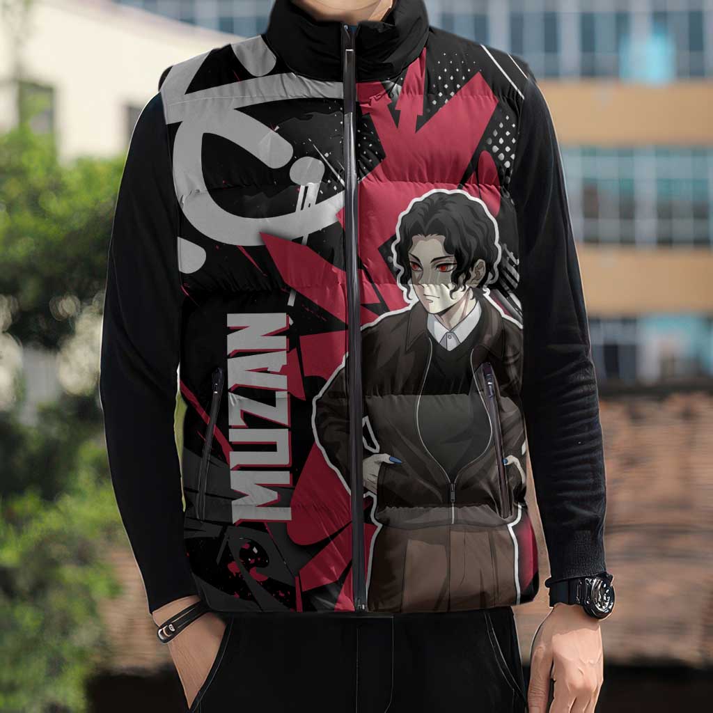 Muzan Demon Slayer Sleeveless Puffer Jacket Red Graffiti Anime Aesthetic