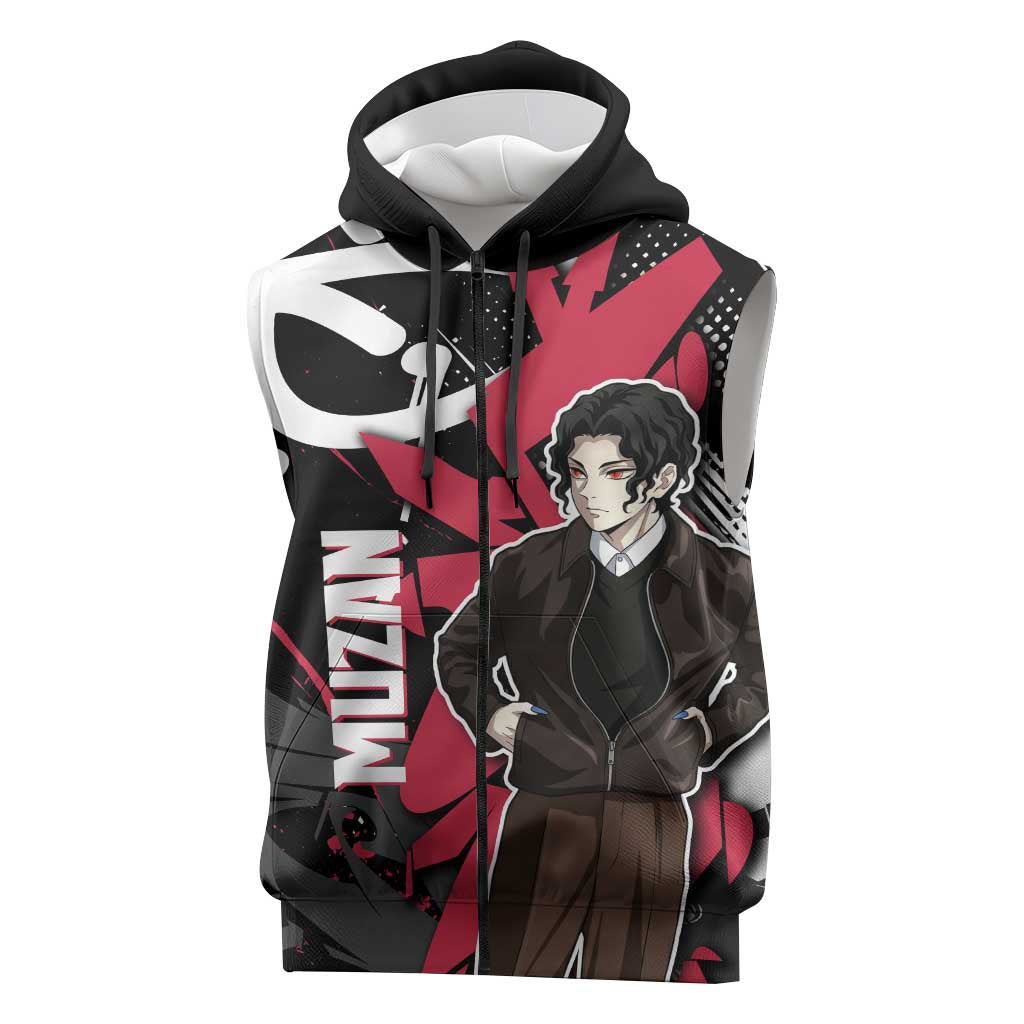 Muzan Demon Slayer Sleeveless Zip Hoodie Red Graffiti Anime Aesthetic