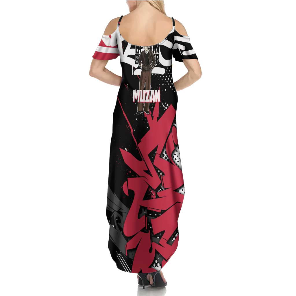 Muzan Demon Slayer Summer Maxi Dress Red Graffiti Anime Aesthetic