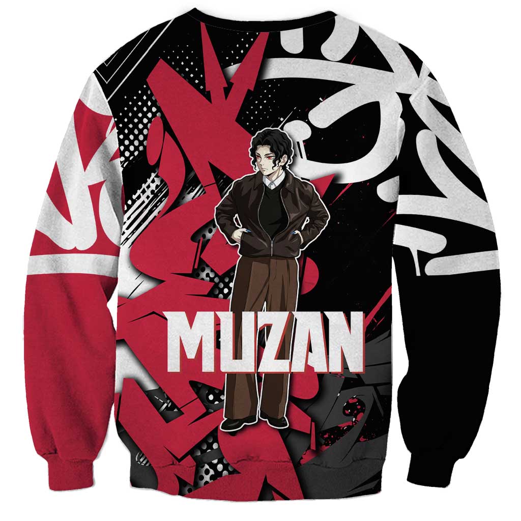 Muzan Demon Slayer Sweatshirt Red Graffiti Anime Aesthetic