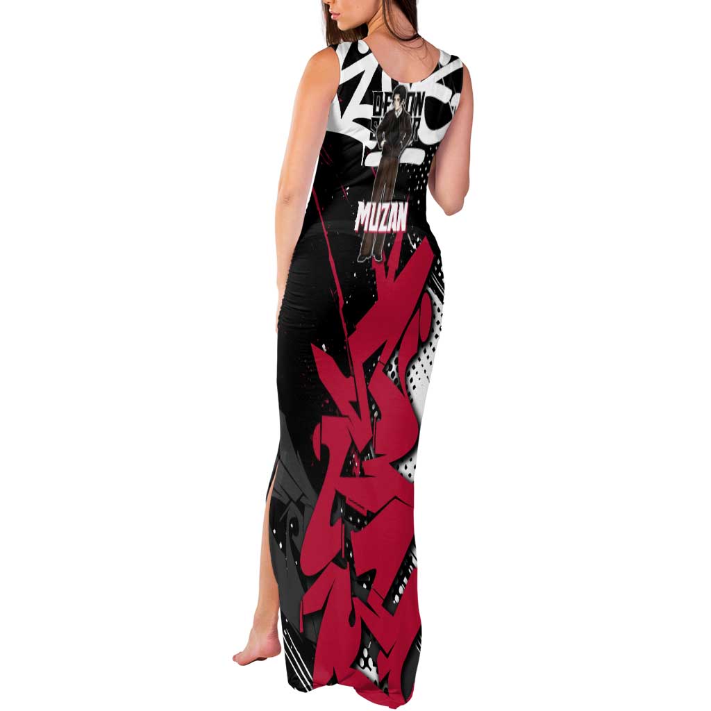 Muzan Demon Slayer Tank Maxi Dress Red Graffiti Anime Aesthetic