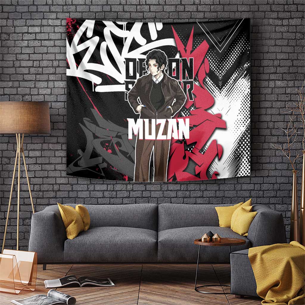 Muzan Demon Slayer Tapestry Red Graffiti Anime Aesthetic