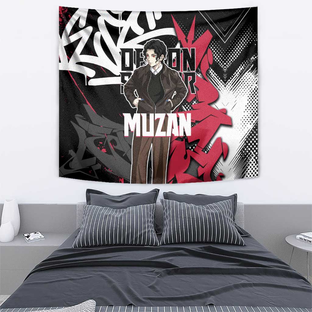 Muzan Demon Slayer Tapestry Red Graffiti Anime Aesthetic